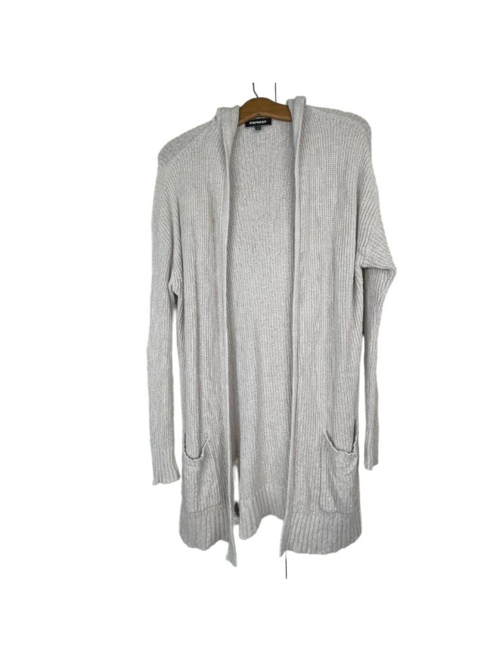 Express Hooded Cardigan Sweater XS Open Front Long Sleeve Cotton Light White